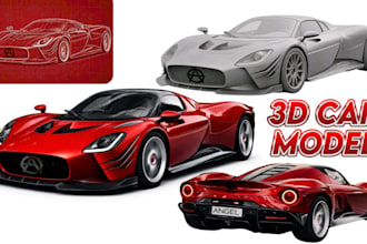 3d exterior car model replica, sla fdm 3d print, mechanical cad model, ready car