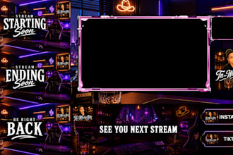 customize twitch channel with custom overlay pack also setup in obs