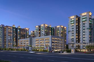 buildup 3d apartment complex,housing tower,cgi exterior view,private pool render