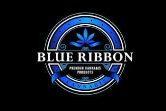 design a luxury blue ribbon cannabis logo