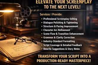 do professional screenplay editing, script rewrite,  film script polishing