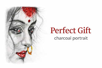 draw a detailed charcoal black and white portrait sketch premium sketch