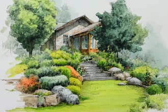 draw watercolor drawings of landscape designs or home gardens