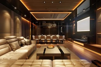 recreate 3d functional living room, hotel interior lounge,dining room,cgi render