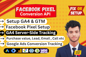 setup meta pixel, fb conversion API, ga4 ecommerce and server side tracking
