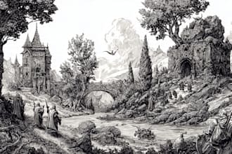 create free hand illustration fantasy with pen and ink