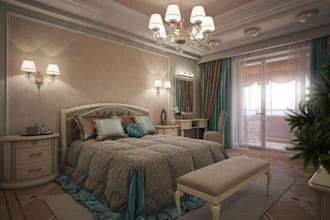 high end bedroom classic style,premium interior render,cgi visualization, layout