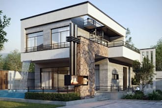 3d residencies architect render, house landscape model, exterior design 3d model