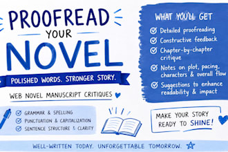 proofread your novel and give details on your web novel manuscript critiques