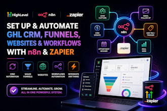 set up ghl crm automation funnels, website n8n  zapier workflows and automation