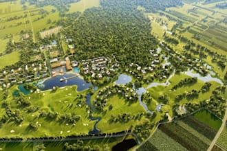 redevelop 3d golf club community,eco resort masterplan,site map,aerial rendering