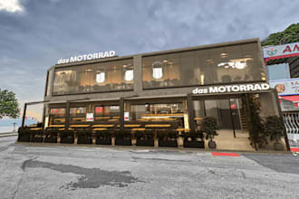 design and render a realistic 3d restaurant, café, bar, coffee stand, food booth
