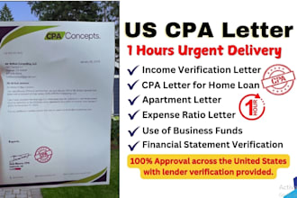 write verified CPA letter, income letter, expense ratio