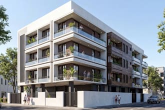 modernize 3d mid rise building,multiplex apartment,estate housing render,balcony