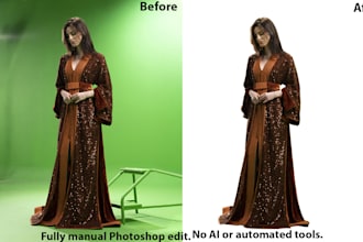 professionally remove green screen background in photoshop, hair masking, model