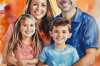 custom watercolor family portrait from photo