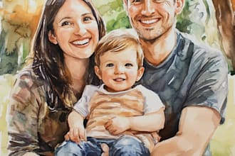 draw a watercolor family portrait