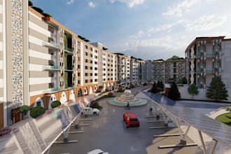 renew3d residential compound,neighborhood design,cgi apartment,playground render