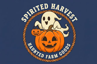do spooky ghost and pumpkin mascot logo with t shirt design