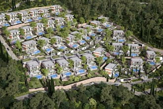 rebuild 3d residential community,town house development,hillside house rendering