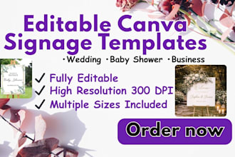 design editable canva wedding, baby shower and business signage templates