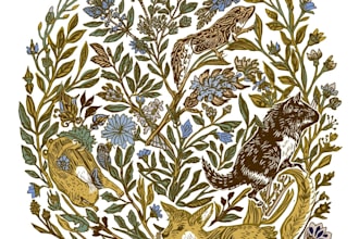 illustrate botanical and animal linocut illustration