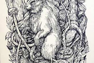 create linocut or fantasy animal portraits