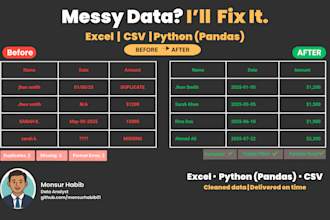 clean, fix, and organize your messy excel or CSV data file