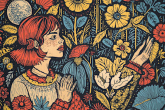 draw colorful linocut and woodcut book illustrations