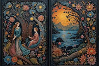 create niche colorful linocut and woodcut book illustrations