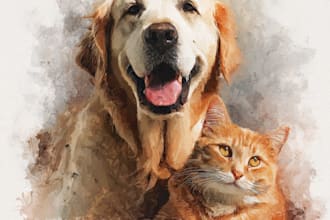 paint dog, cats, whatever pet portrait with watercolor