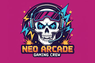 design retro skull gaming and t shirt logo for your business