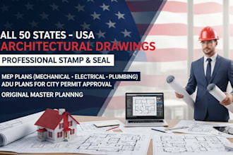 draw and stamp USA architectural drawings mep adu pe stamp for city permit