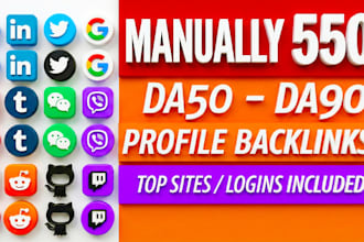 manually 550 social media profile backlinks for website SEO