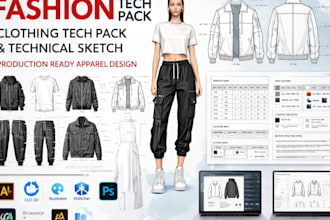 design fashion apparel, clothing tech pack, technical sketch