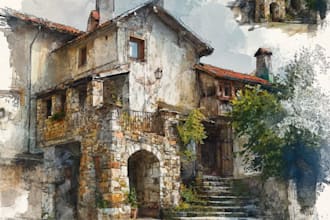 draw house illustration watercolor style