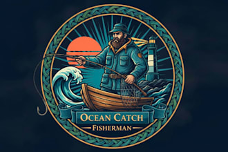 create  creative and professional fisherman logo for your brand