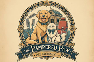 make charming vintage pet grooming logo for your brand