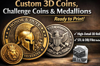 design 3d coin, bas relief, medallion, challenge coin, printable 3d logo pendant