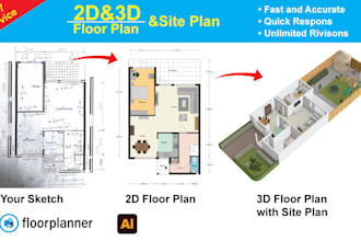 redraw floor plan, site plan for real estate listing using floorplanner