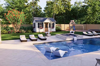 do landscape design, backyard landscape design, outdoor garden, 3d rendering