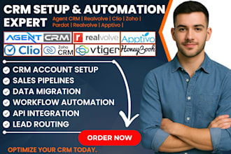 setup agent crm realvolve pardot clio vtiger honeybook apptivo zoho automation