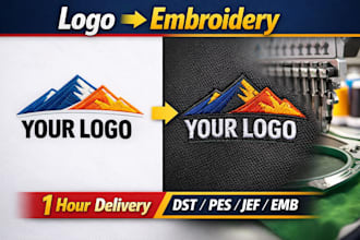 convert logo into embroidery digitizing file dst pes jef emb in 1 hour