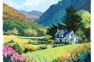 paint a watercolor and gouache landscape illustration