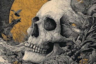 draw a metal dark art illustration freehand for album cover