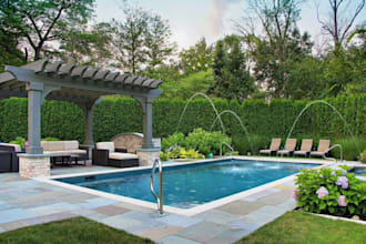 do backyard landscape design, outdoor garden, pergola, pool, patio 3d rendering