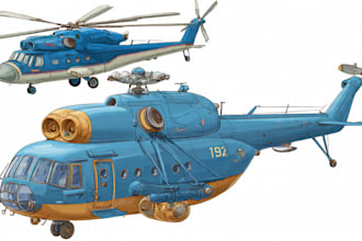 draw aircraft, airplane, helicopter into a vector cartoon