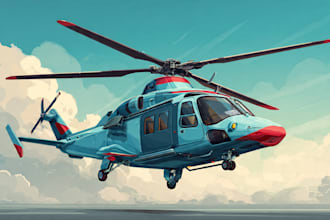 draw helicopter , airplane , aircraft , into a vector cartoon