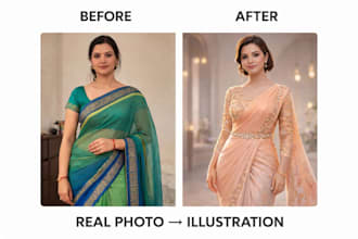 turn your photo into saree illustration modern and traditional style