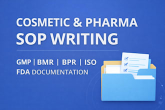 prepare gmp compliant sops, documents for pharma and cosmetic company